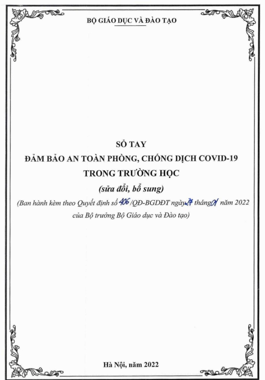 Sổ tay đảm bảo an toàn phòng, chống dịch Covid-19 trong trường học